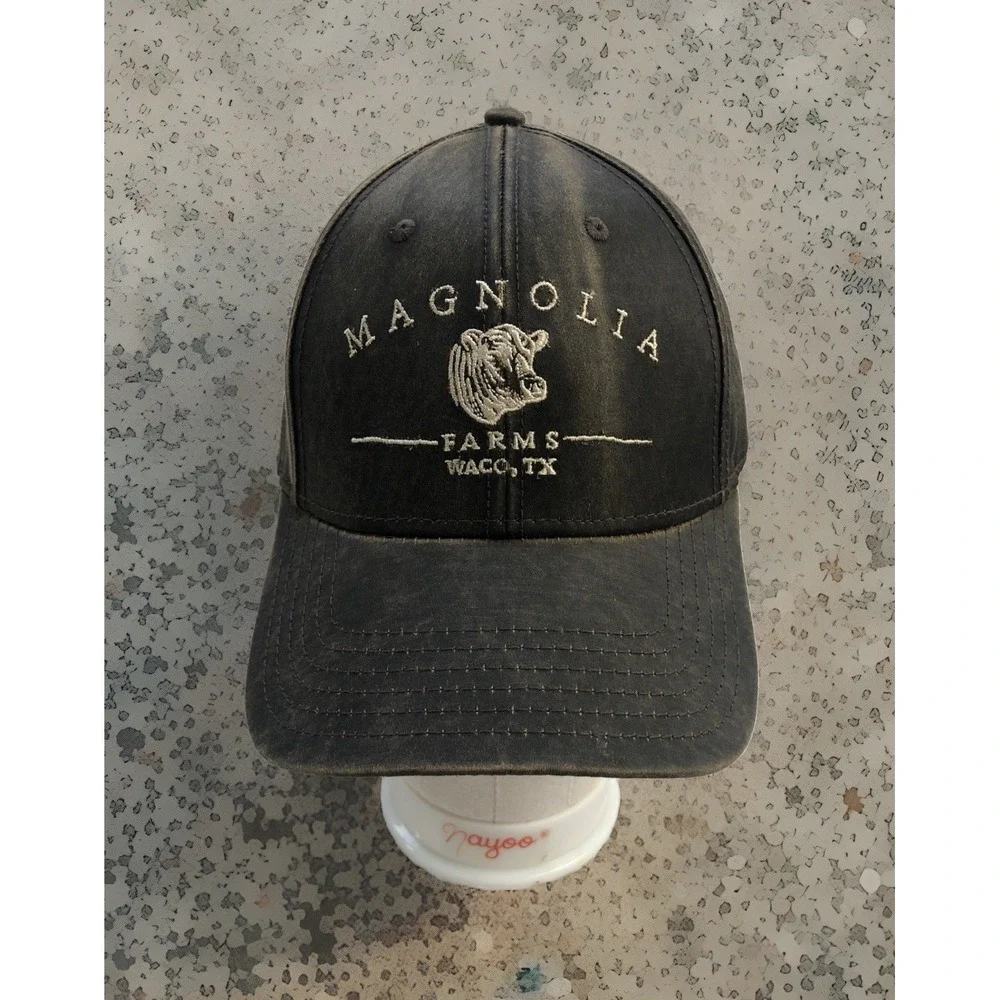 Magnolia Farms Waco, TX Waxed Distressed Embroidered Logo Hat Brown Adjustable